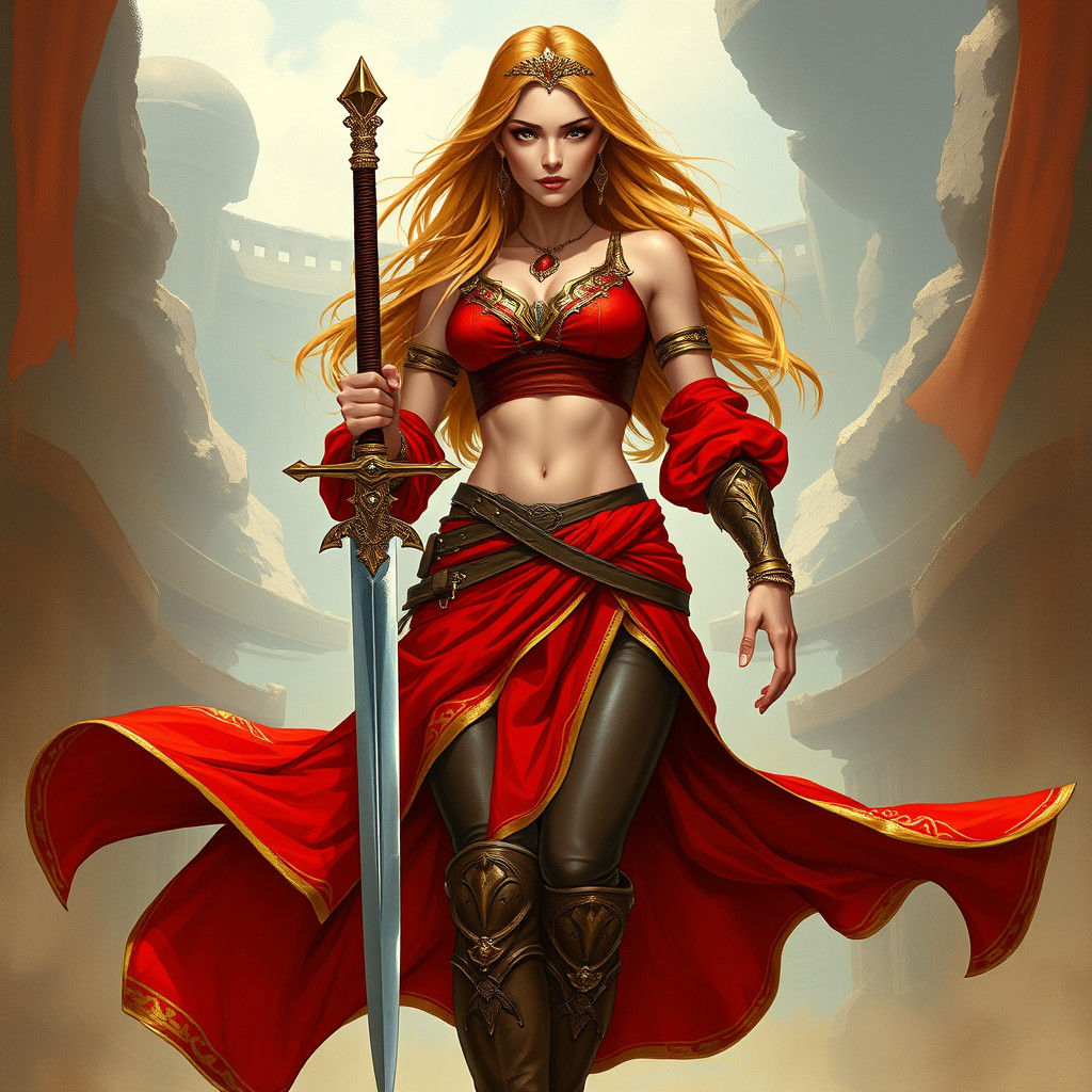 Fantasy Warrior Princess with Sword in Arena