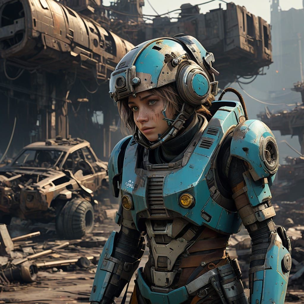 Mech Pilot Surveying Post-Apocalyptic Wasteland