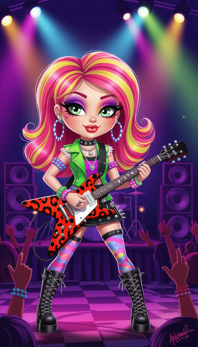 Whimsical Monster High Style Girl Rocking Out