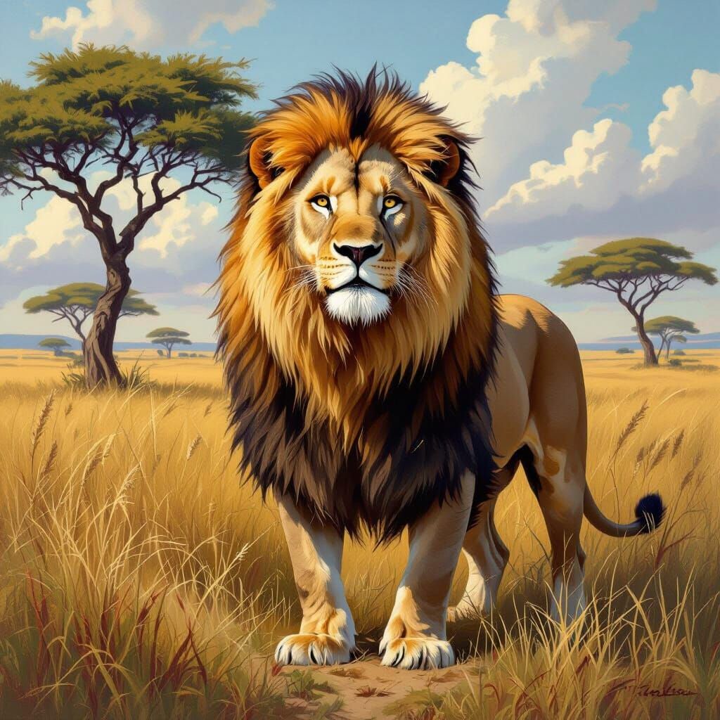 Majestic Lion in Savannah Landscape