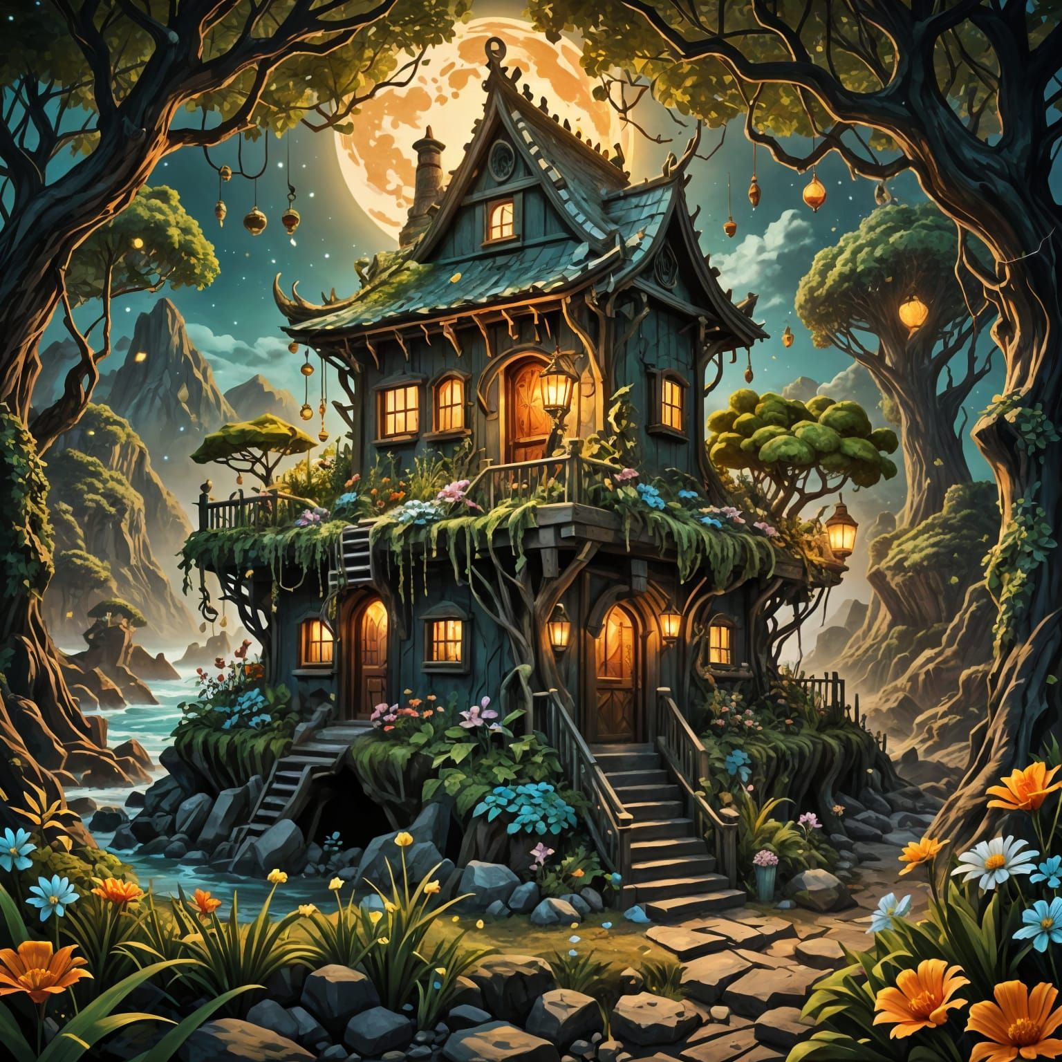 Magical Treasure Chest on Tropical Beach at Sunset