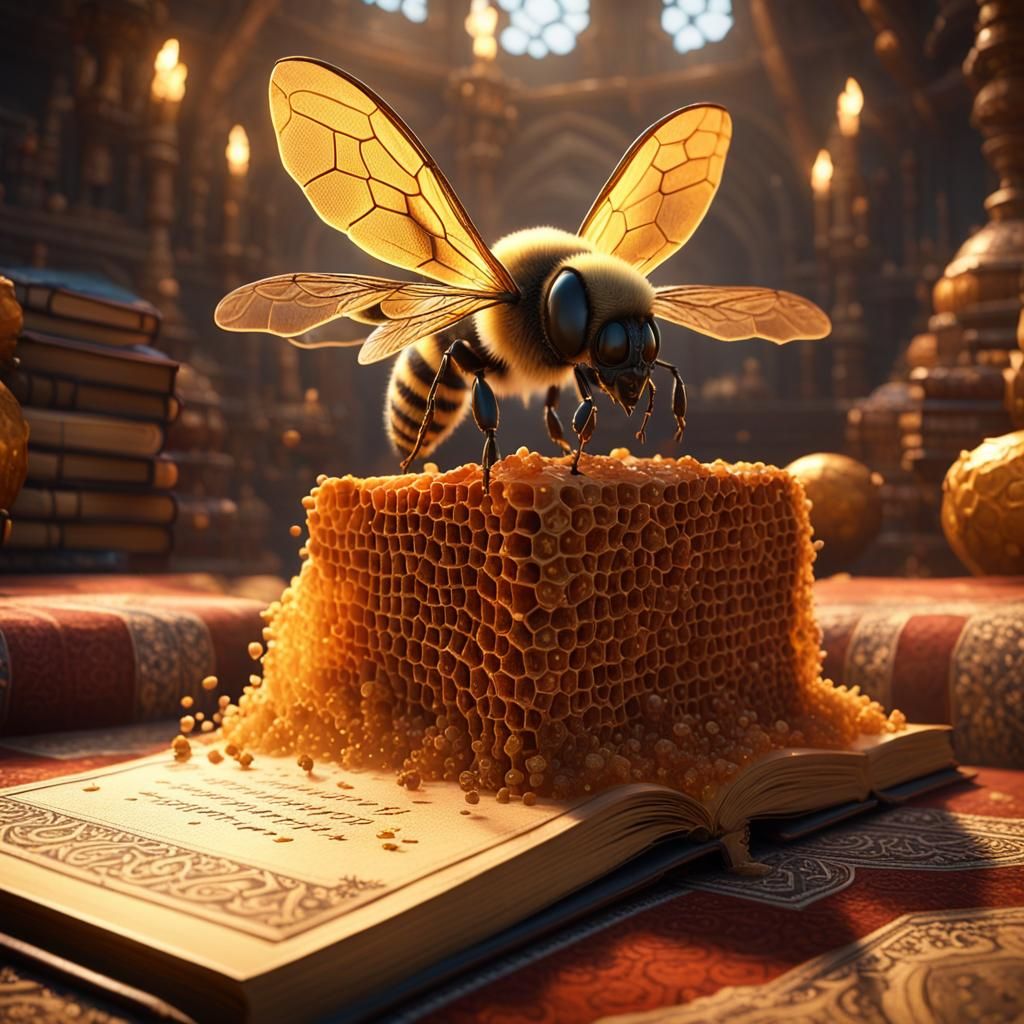 Bee on Magic Carpet Emerging From Honeycomb Book