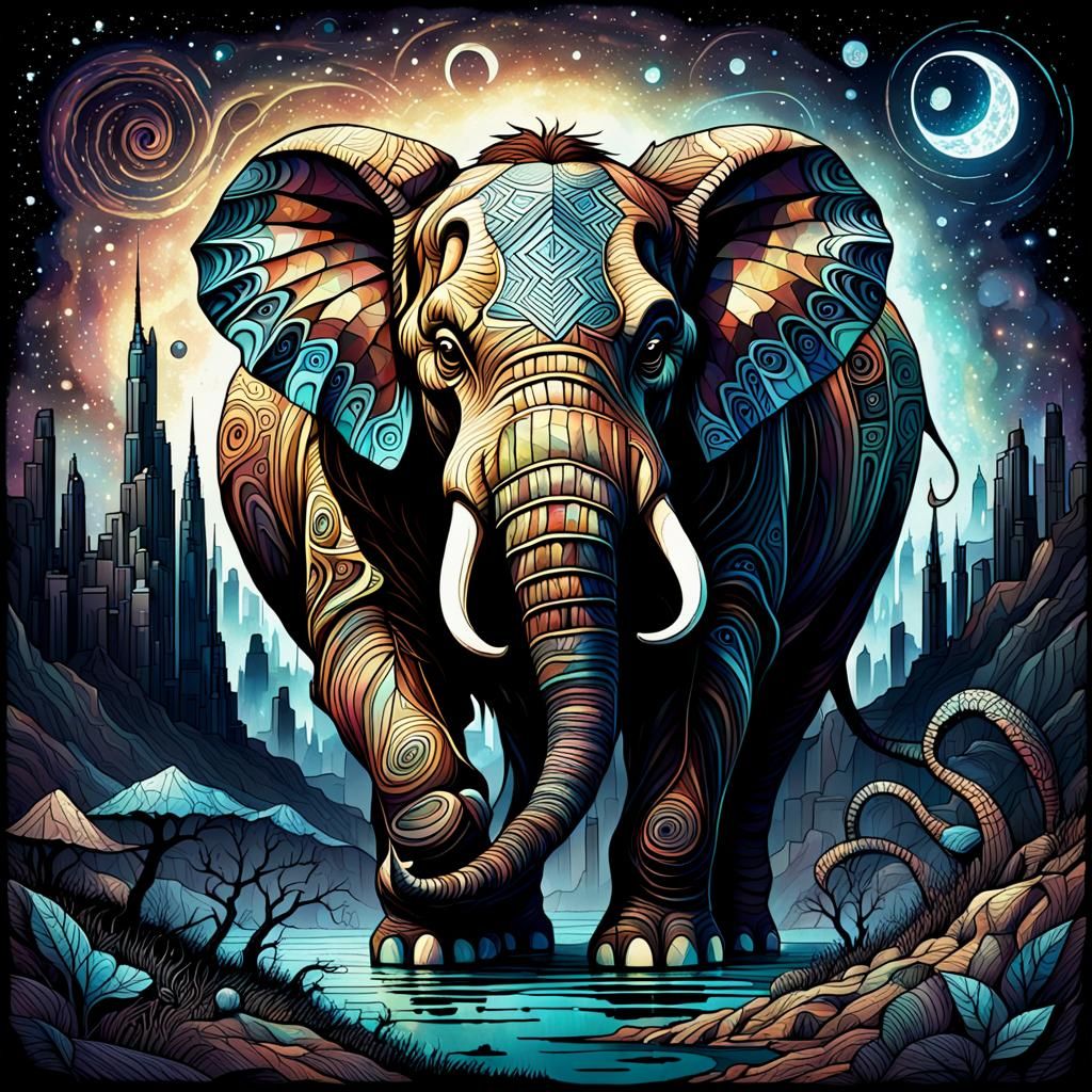Eldritch Brown Mammoth in Memphis Zentangle Design