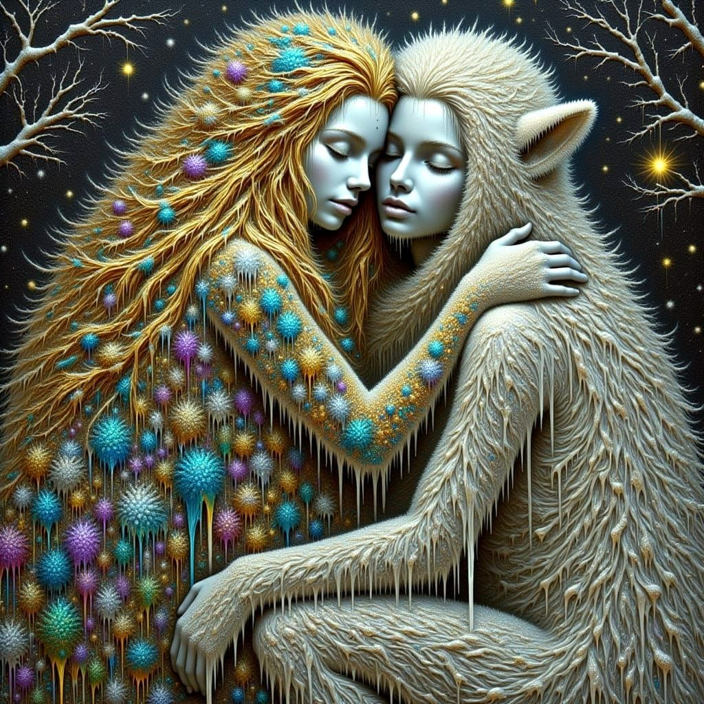 Fantasy Fairy in a Blizzard: Oil Impasto Encaustic Art