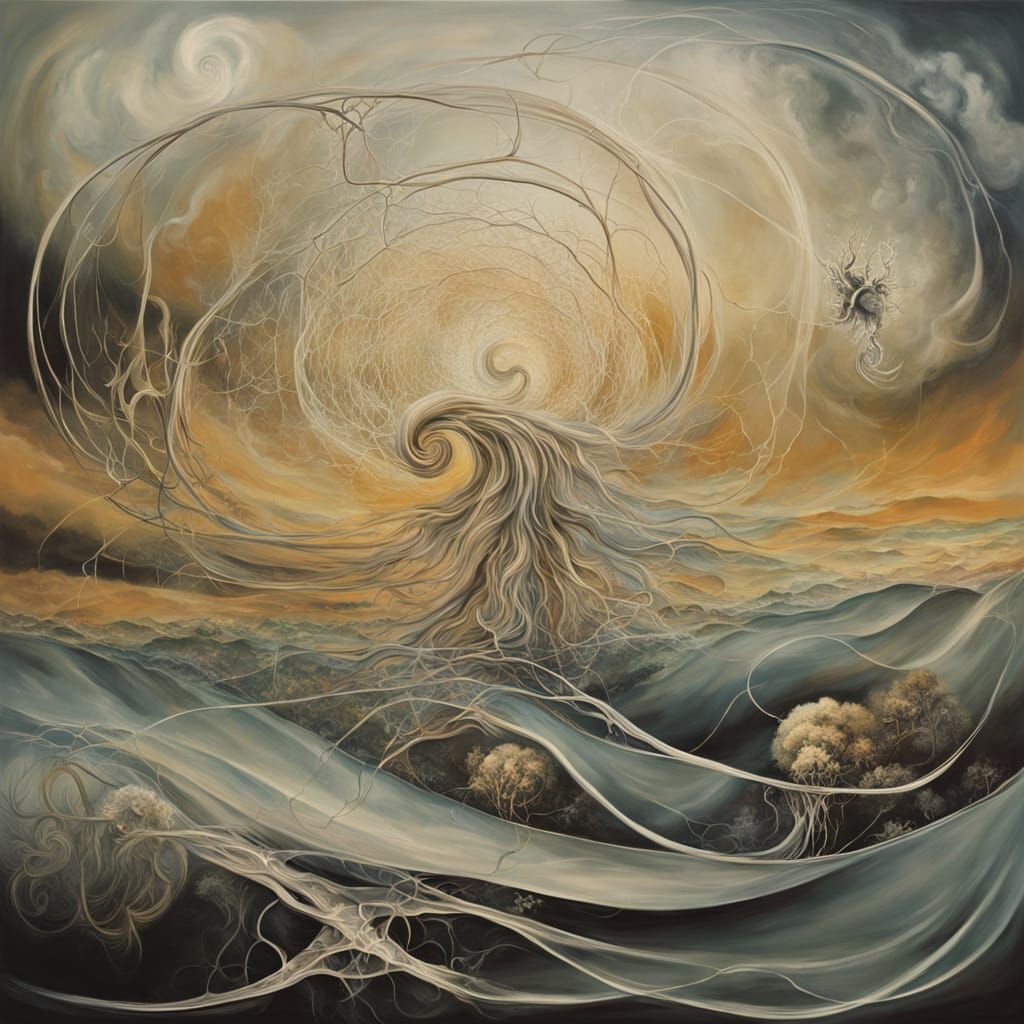 Surreal Spiraling Organism in Melting Landscape