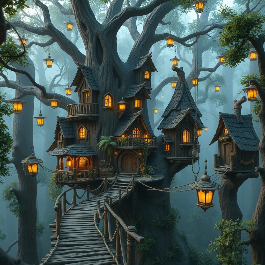 Whimsical Treehouse Village in Enchanted Forest