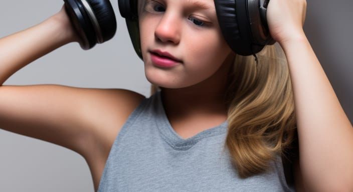 Blonde Cyborg Girl with Headphones in 4K