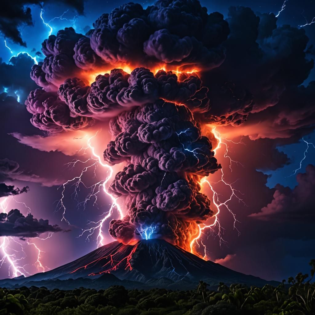 Epic Neon Volcano Lightning Storm in 32K