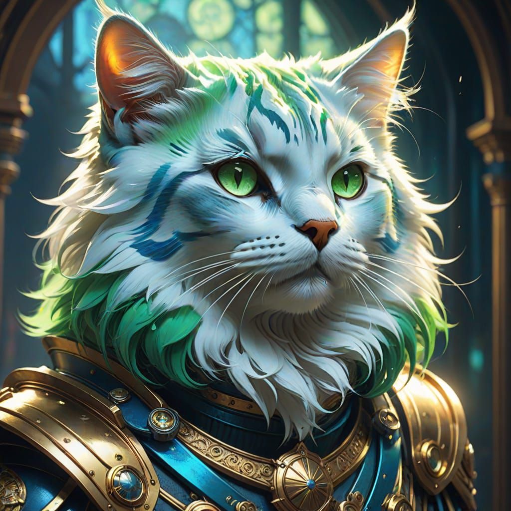 Fluffy Cat Portrait in Vibrant Digital Painting Style