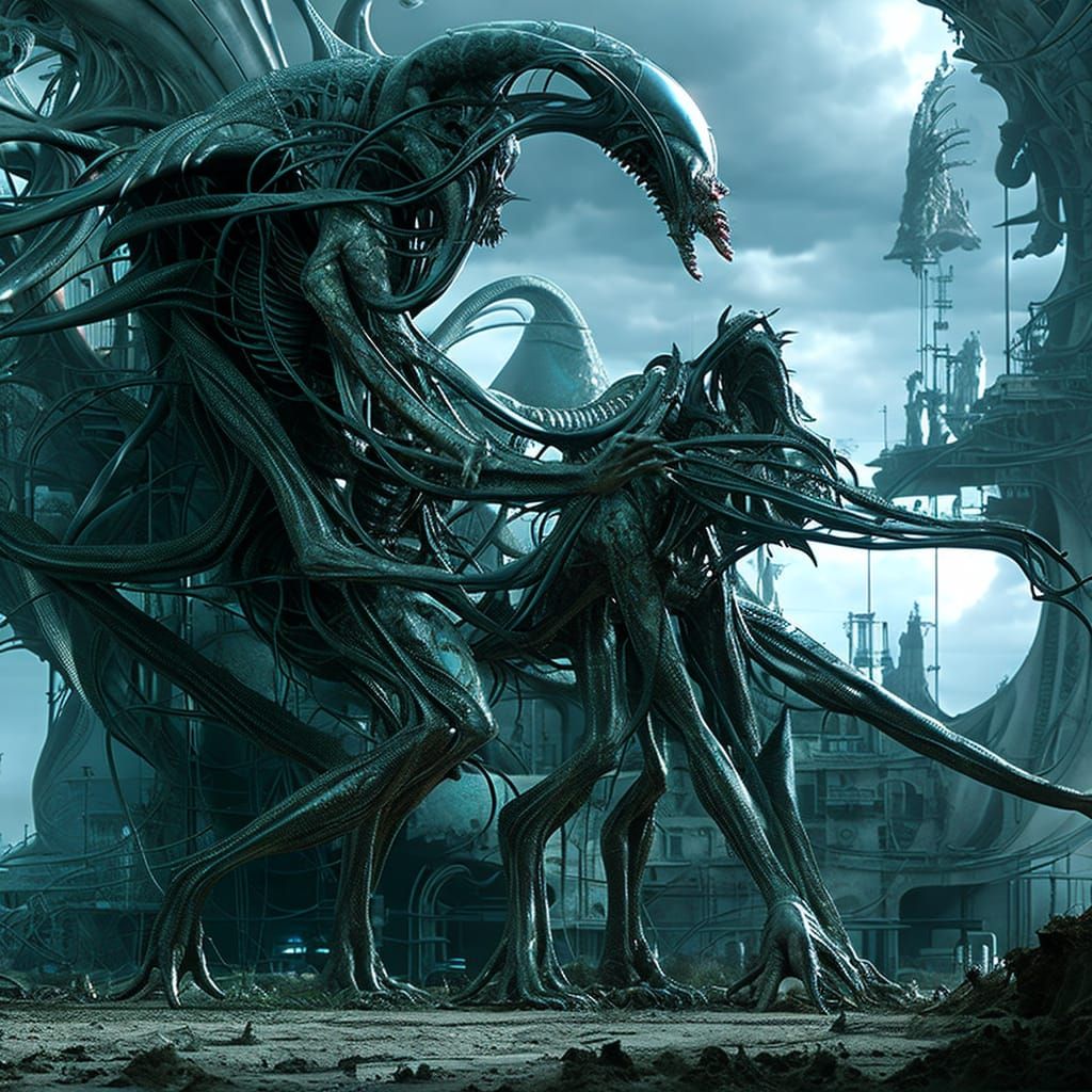 Biomechanical Alien-Human Hybrid in Maximalist Style