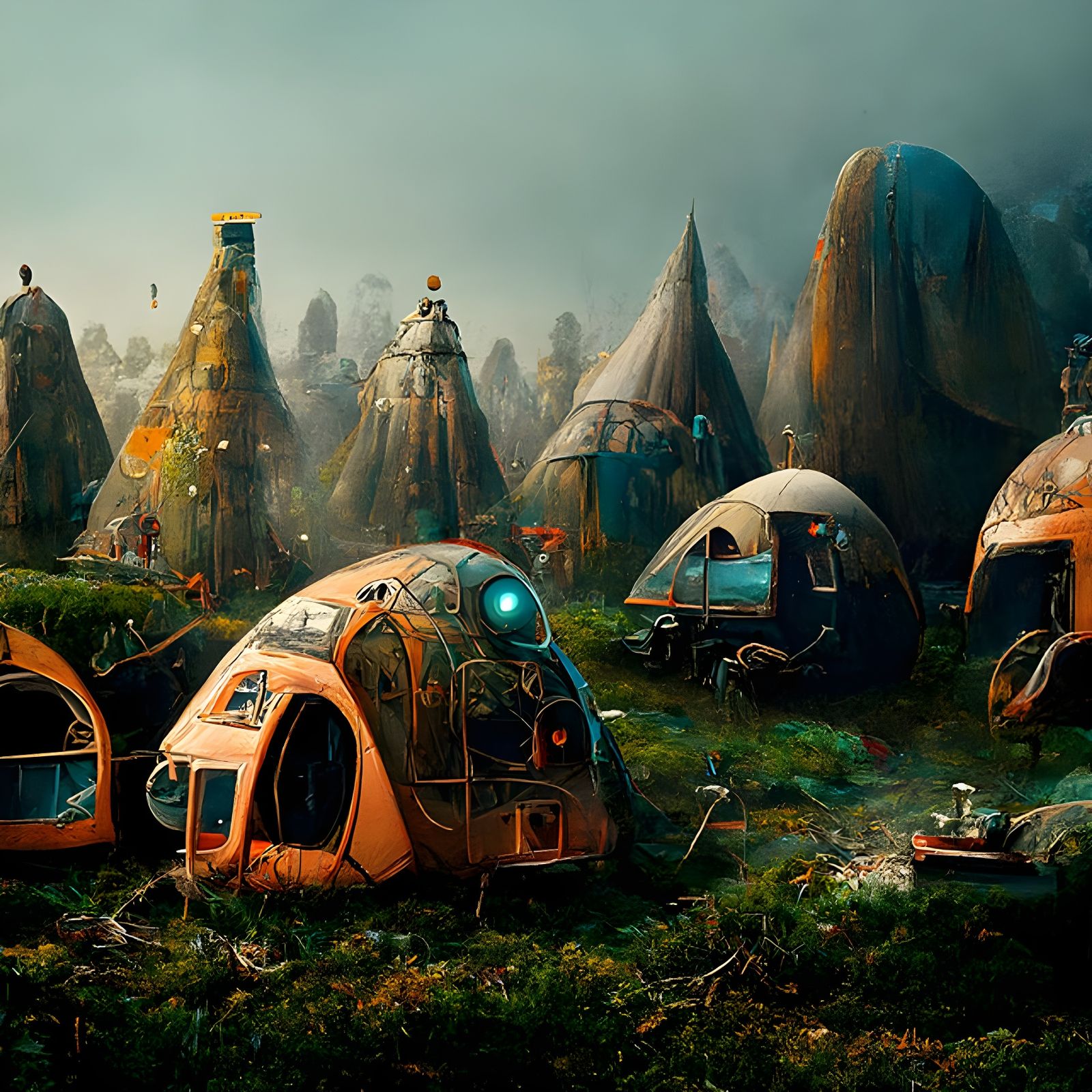 Futuristic Cybernetic Campsite in Digital Painting Style