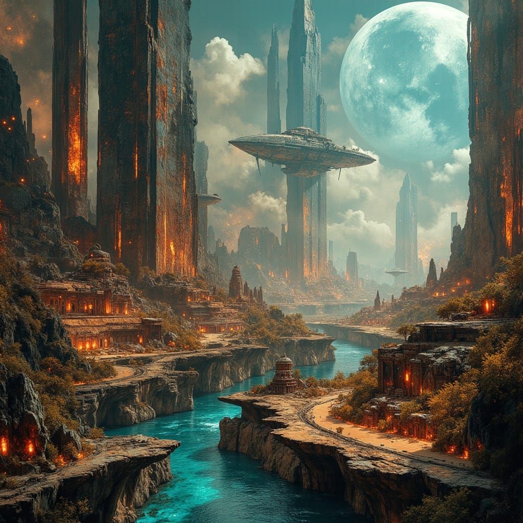 Afro-futuristic Cityscape with Egyptian and Cyberpunk Elemen...