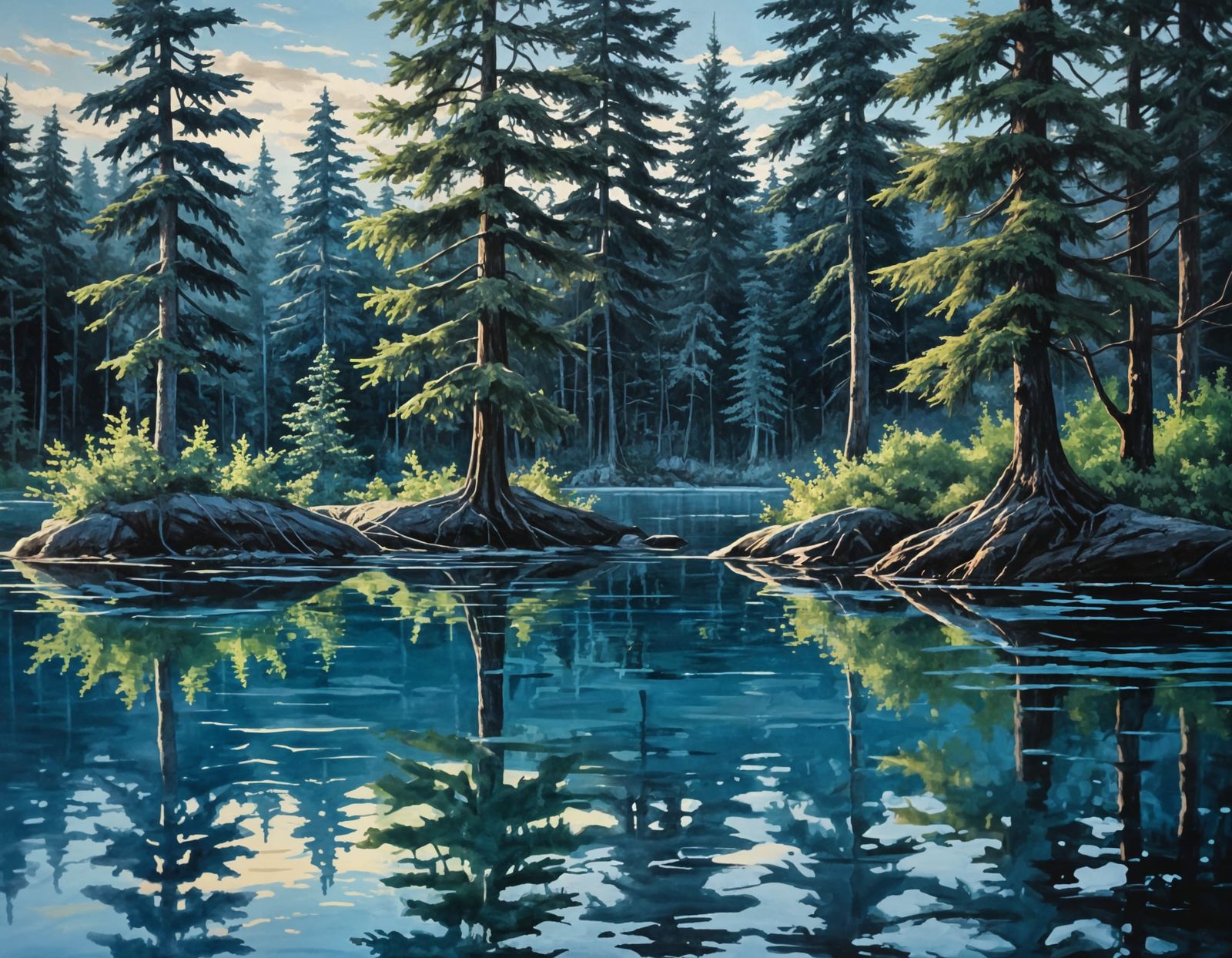Blue Serenity: An Oil Landscape in Tranquil Shades