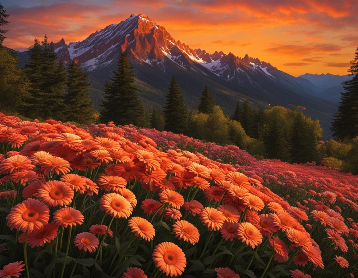 Gerber Daisies Bloom on Skull Mountain at Dawn