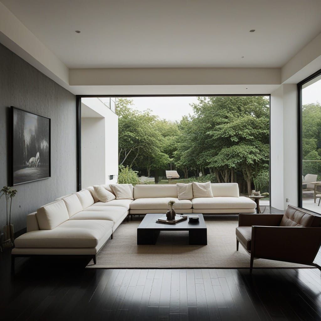 Sleek, Minimalist Living Room with Floor-to-Ceiling Window W...