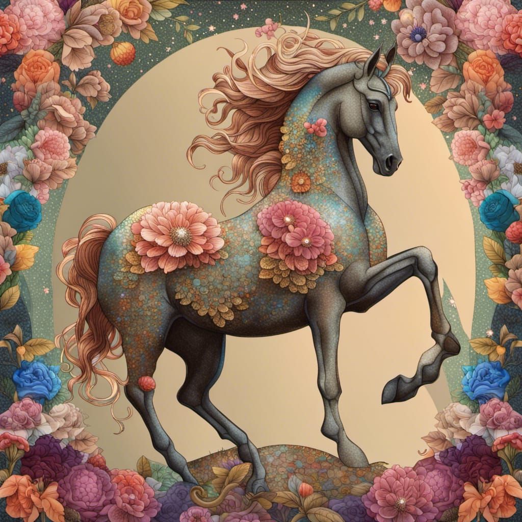 Detailed Centaur Rendering with Floral Background