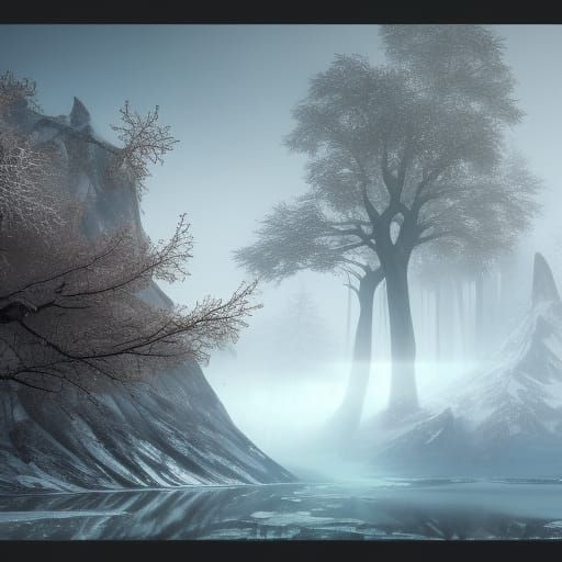 Icy Tree by Frozen Lake: Fantasy Concept Art