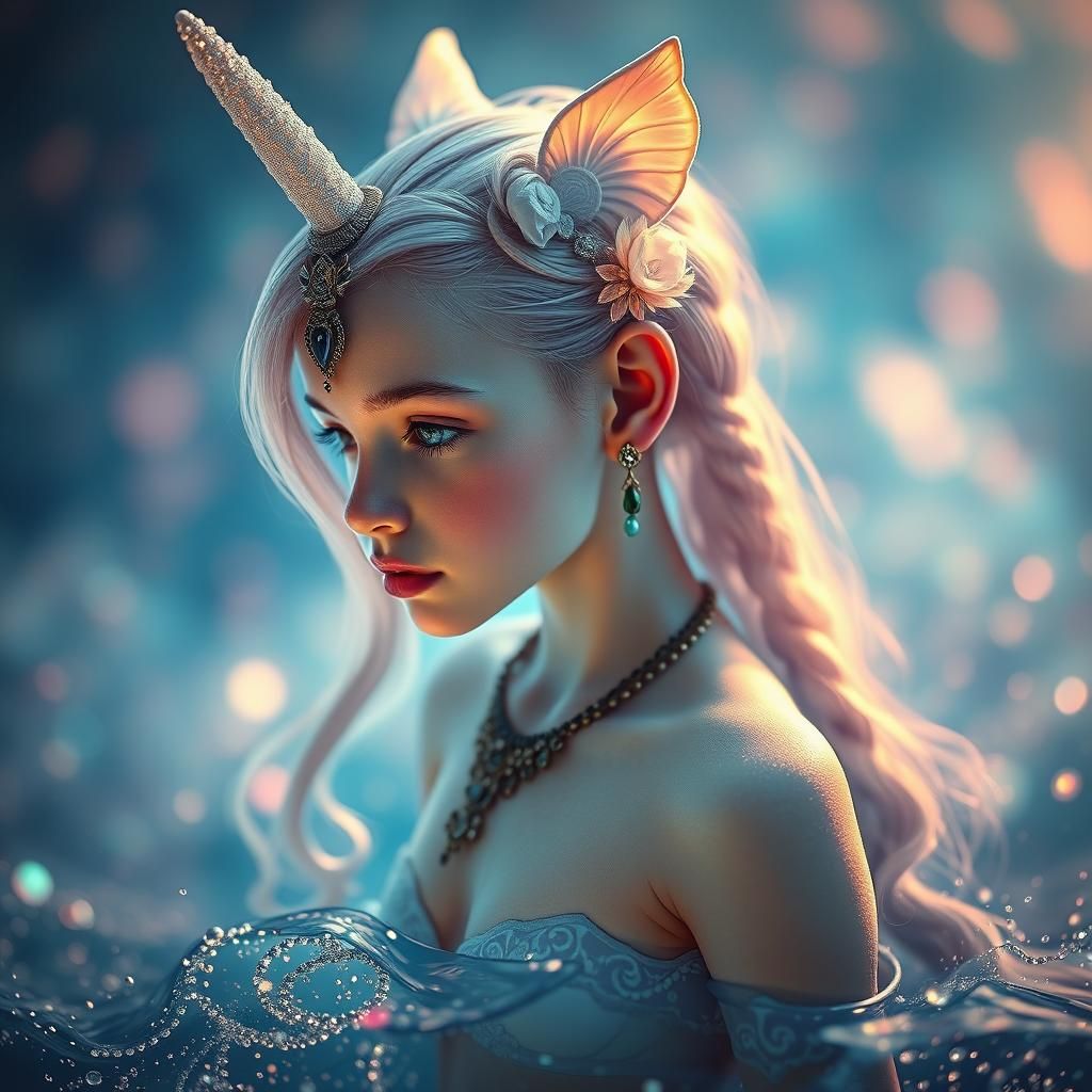 Translucent Centaur Girl in Ethereal Mist Seascape