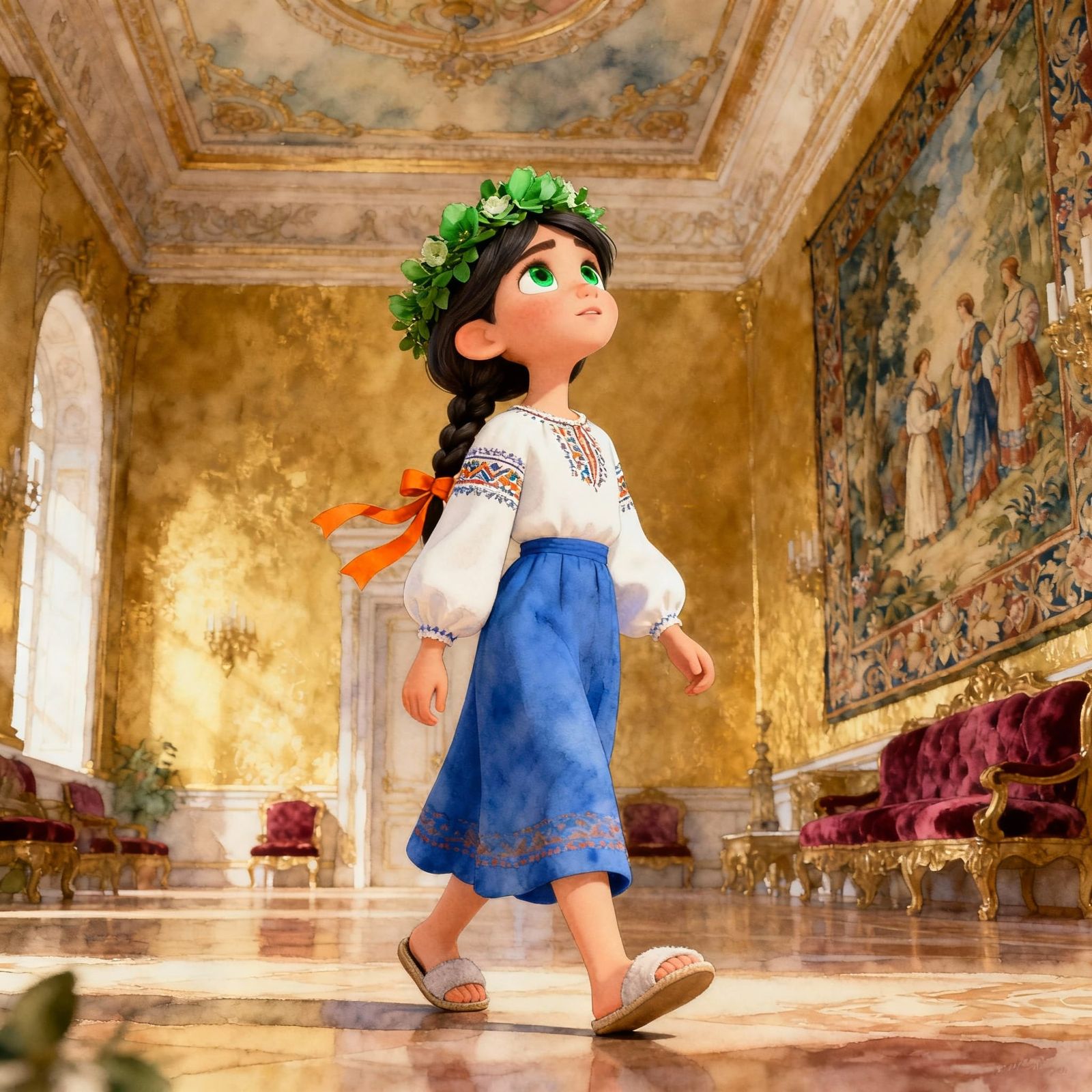 Ukrainian Girl in Grand Chamber, Disney Style
