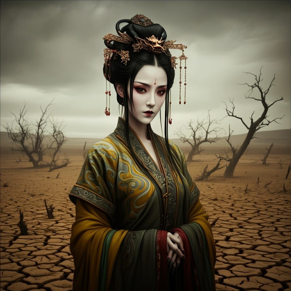 Evil Chinese Demoness of Drought in Han Dynasty Traditional...