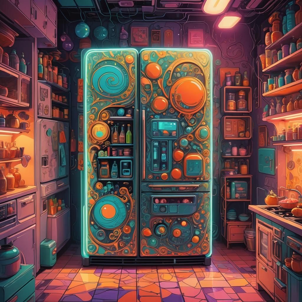 Quirky Fridge Concept Art in Surreal Style