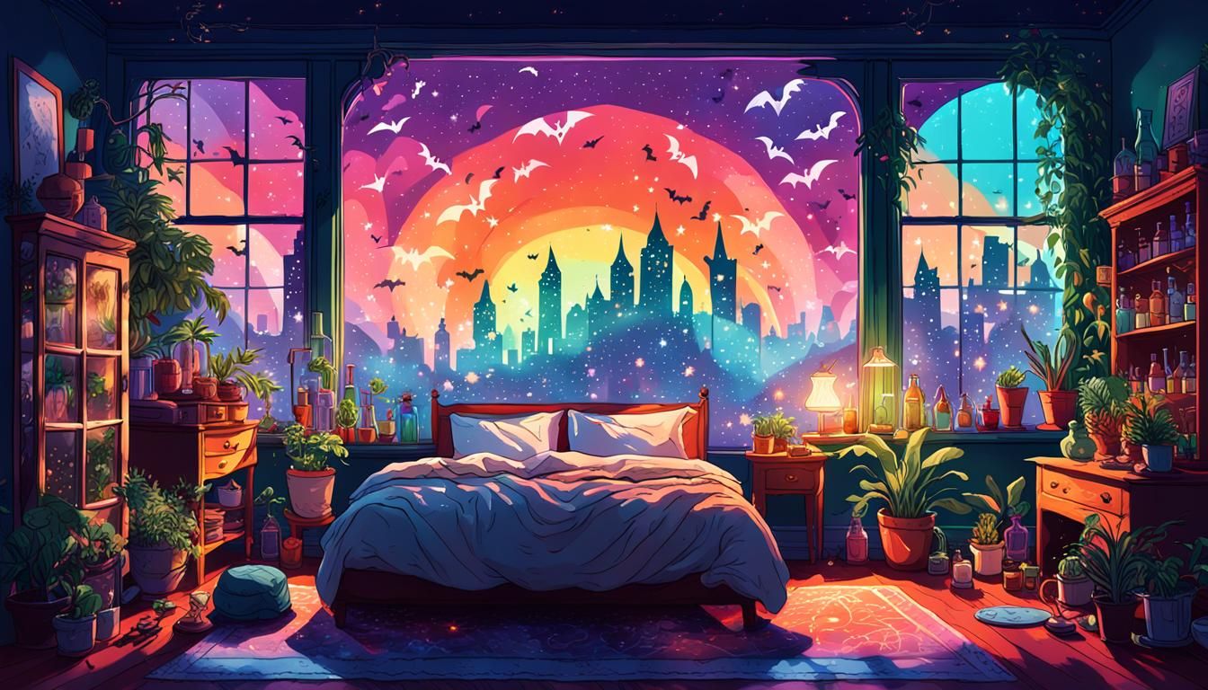 Happy Ghost in Bedroom: Anime Style Concept Art