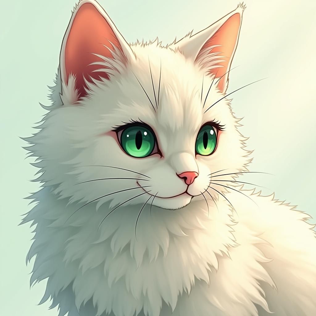 Elegant Feline in Anime Style with Emerald Eyes