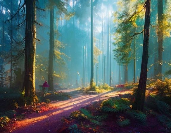 Magical Forest with Glittering Light, Matte Painting