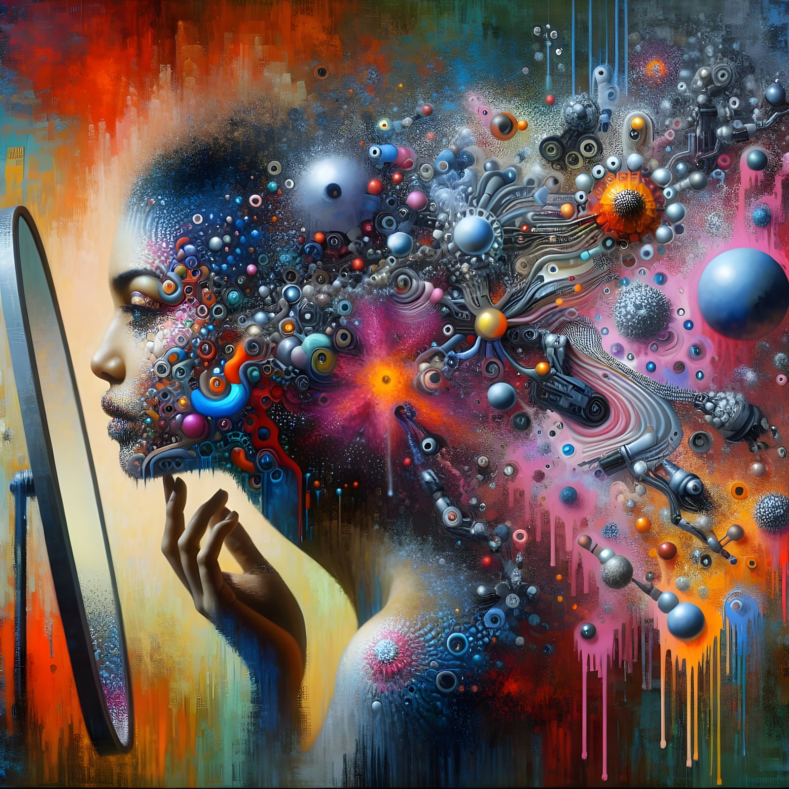 Surrealist South Asian Goddess Transformed by Microscopic Ma...