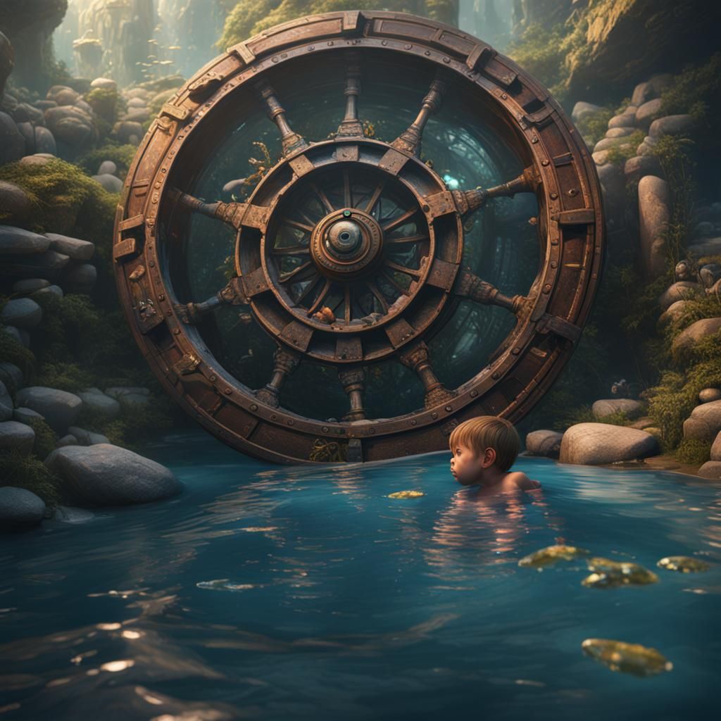Toddler in Wheel: Detailed Fantasy Concept Art