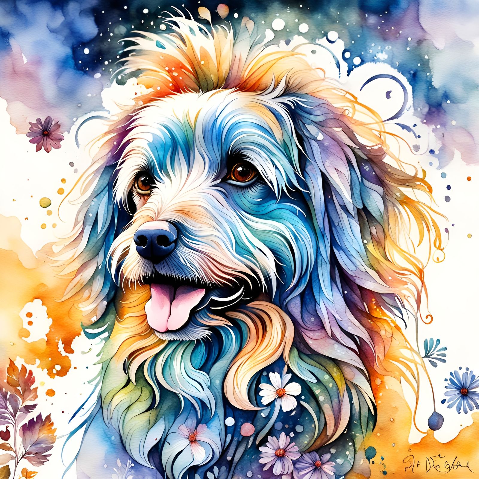 Whimsical Watercolor Bolonka Dog in Wonderland