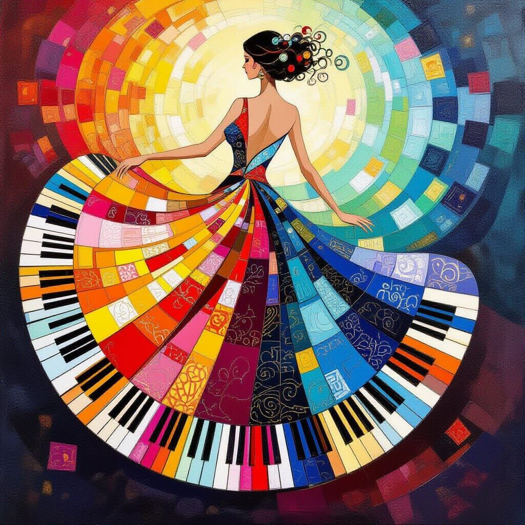 Abstract Piano Key Dress in Complementary Colors