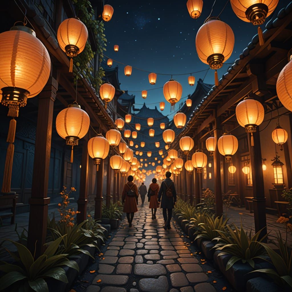 Floating Lanterns in the Night Sky