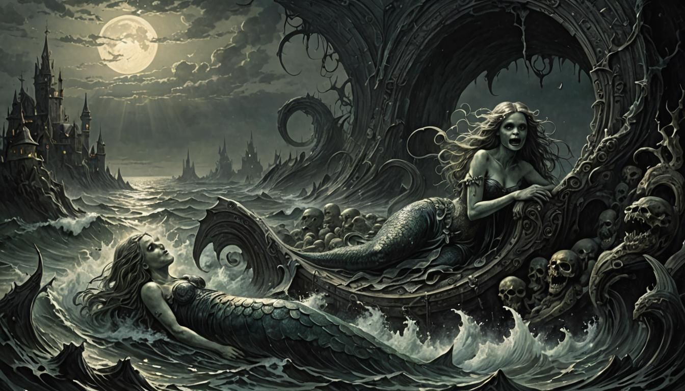 Immortal Mermaid in Gothic Horror Style
