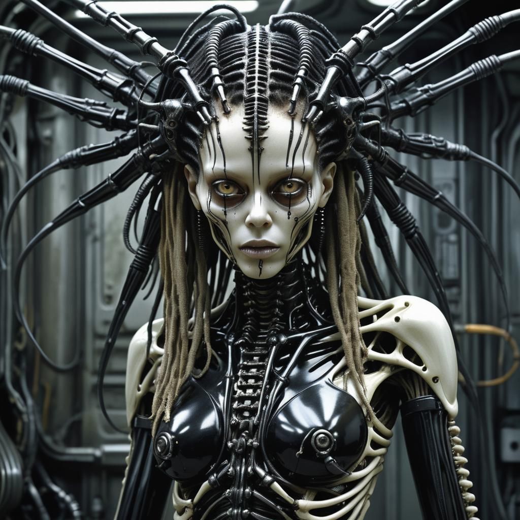 Alienpunk Cyborg with Dreadlocks in Giger Style