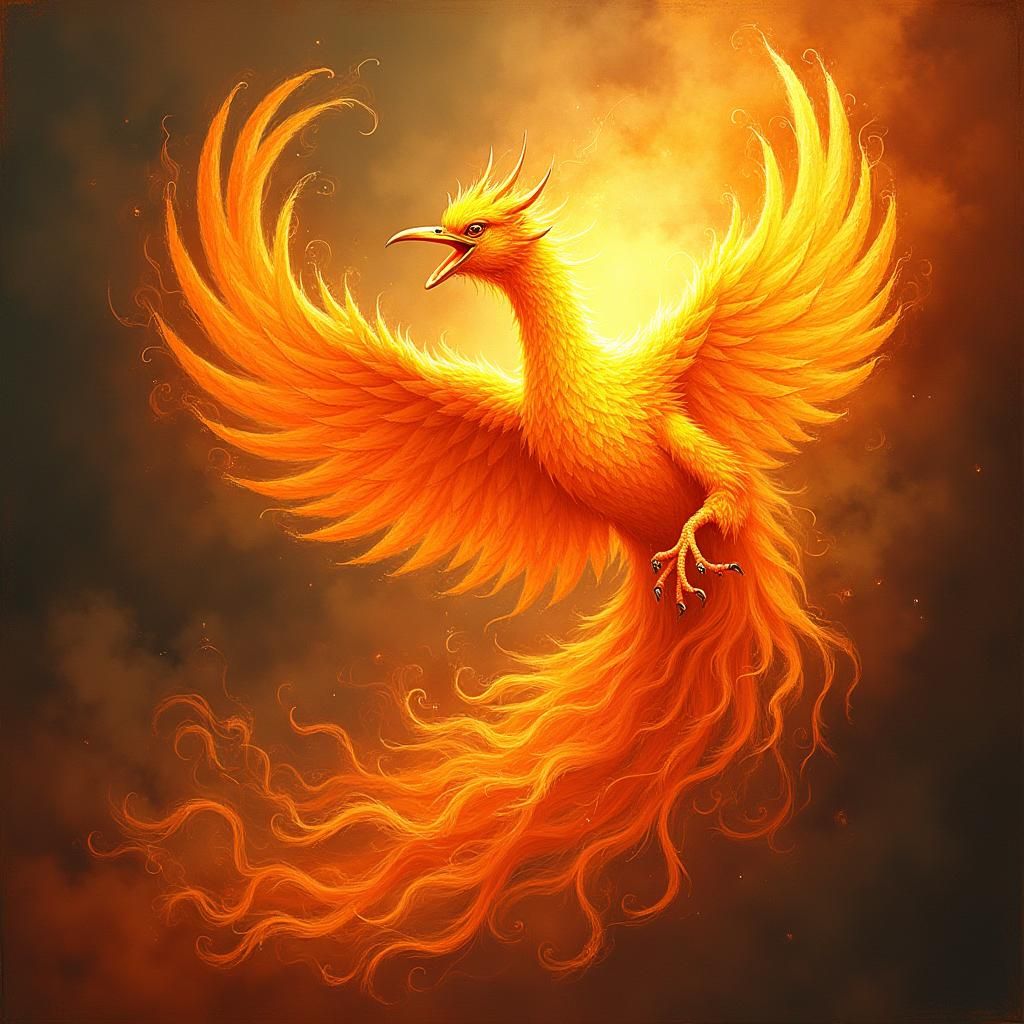 Phoenix Rebirth: Ethereal Illustration in Golden Light