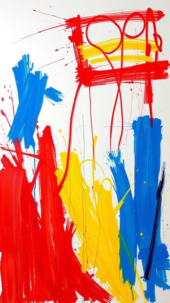 Abstract Expressionist Painting of Effort in Primary Colors