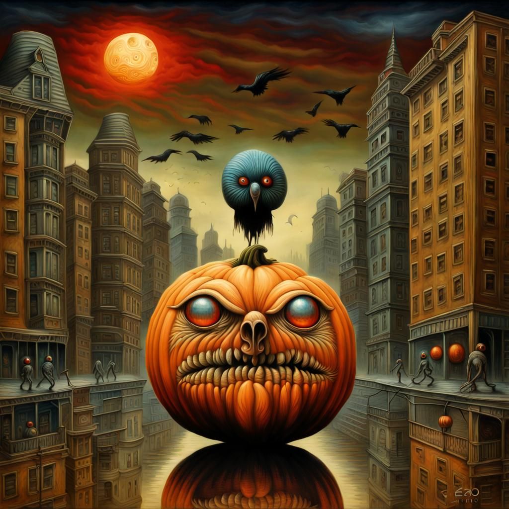 Terrifying Alien Pumpkin Creature in City