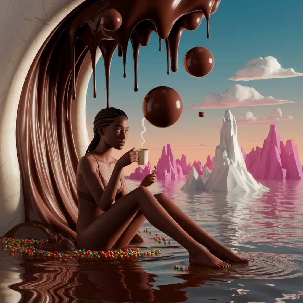 Surreal Chocolate Waterfall Dreamscape in Vibrant Colors