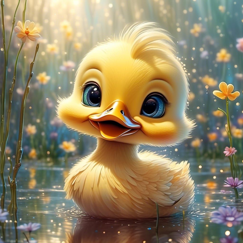 Happy Chibi Duckling in Pixar Style