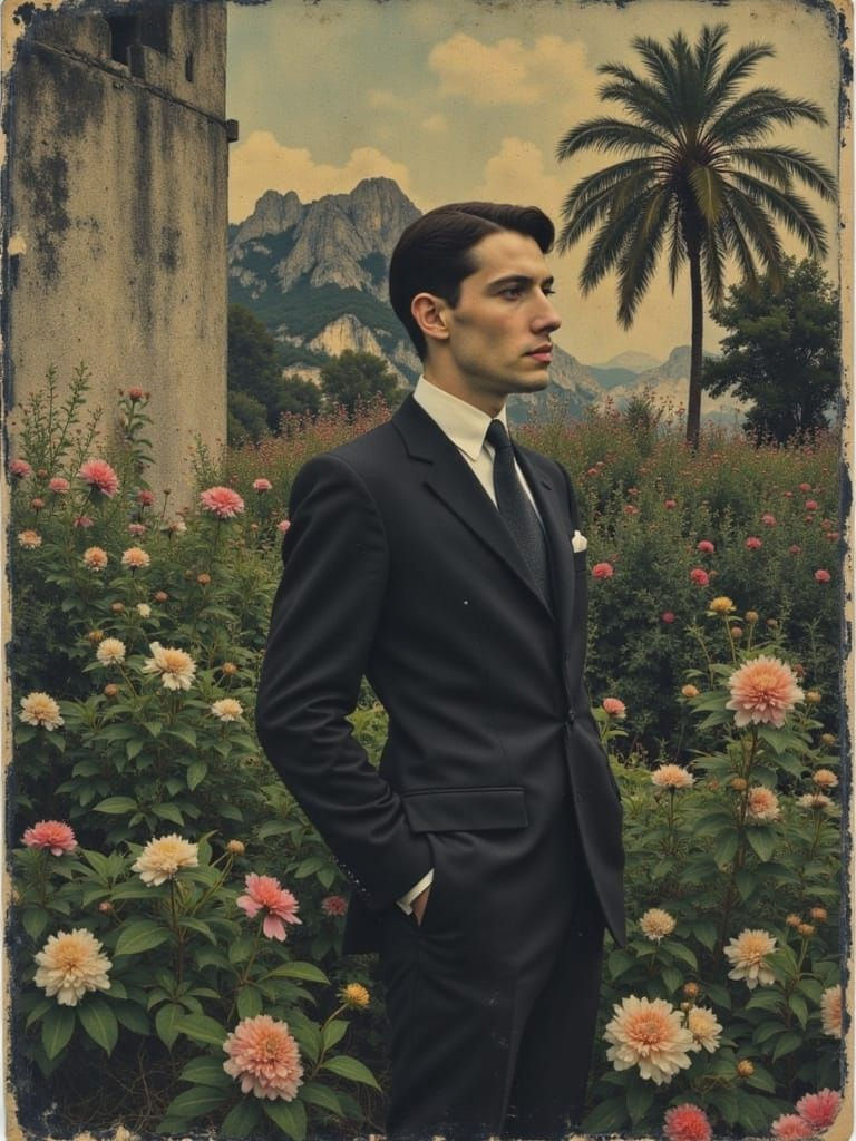 Textured Impasto of Man with Matrix Tattoo in Art Deco Style