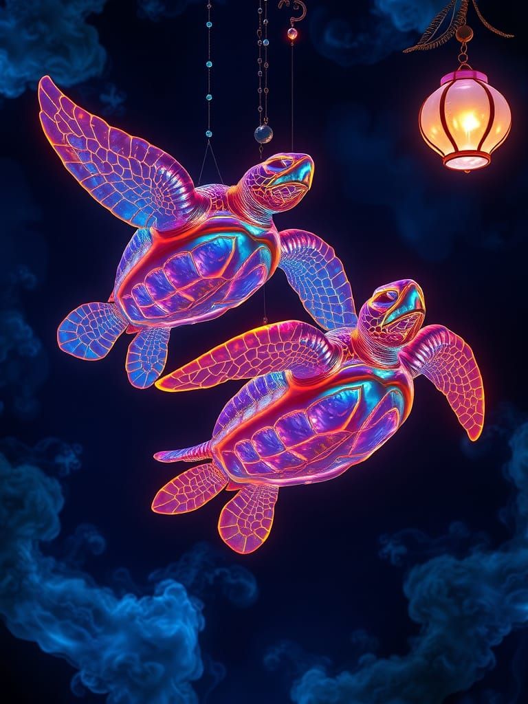 Mystical Sea Turtles as Celestial Wind Chimes