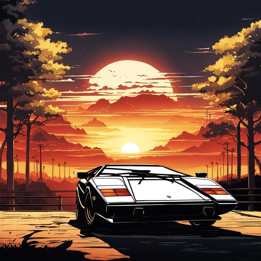 Lamborghini Countach Silhouette in Anime Style