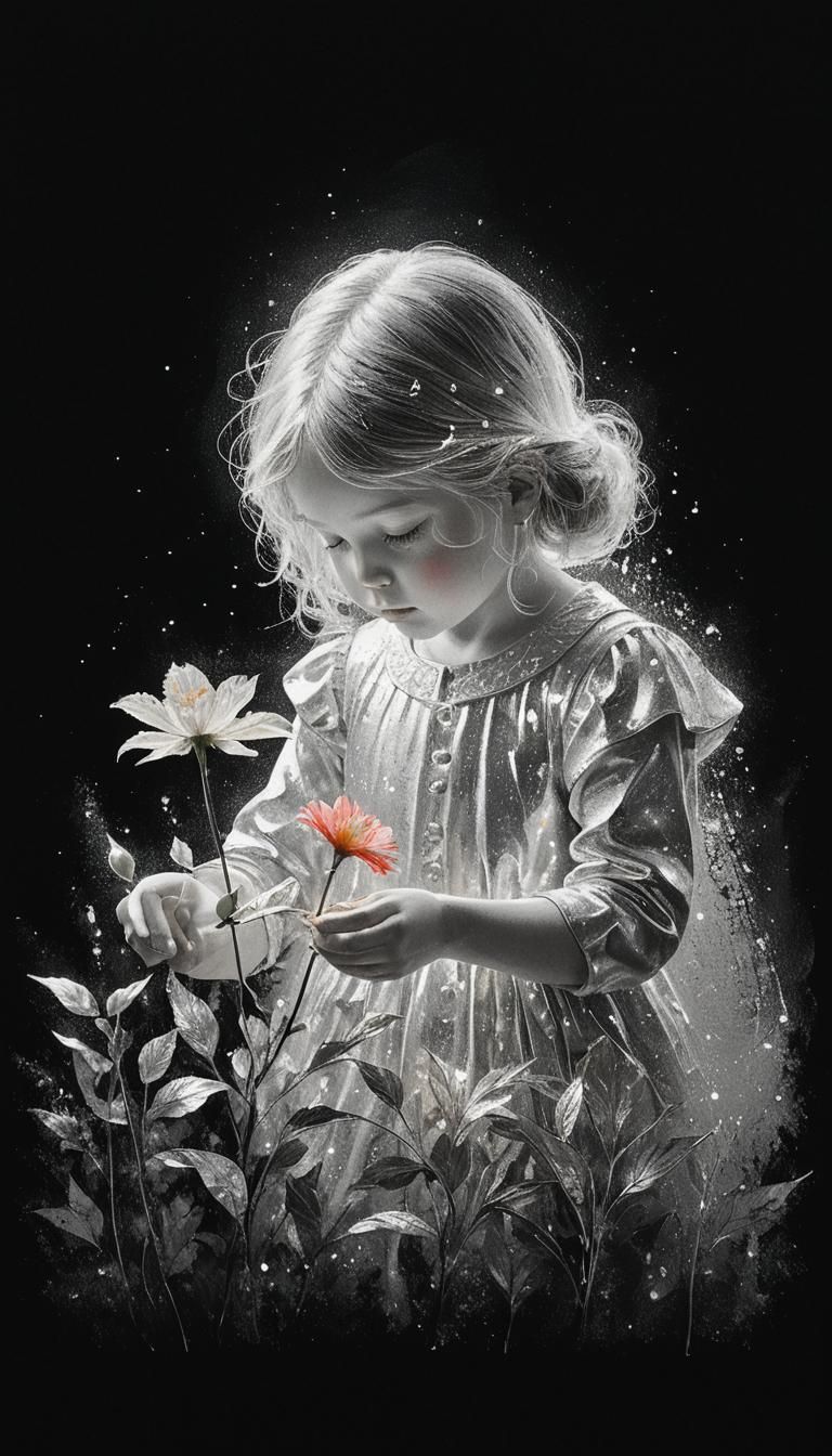 Silver Leaf Girl in English Garden Art