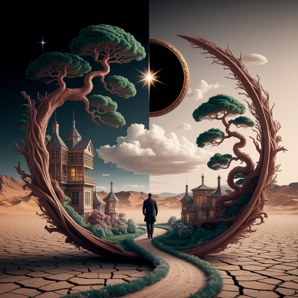 Surreal Dreamscapes Within Ancient Stargate in Cyberpunk Sty...