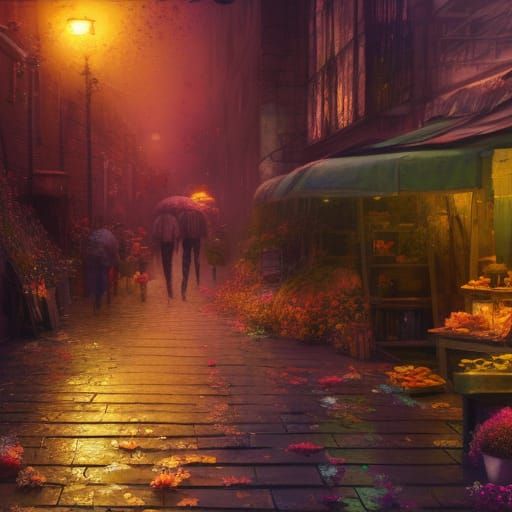 Colorful Flower Market in Expressive Painting Style