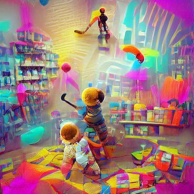 Colorful and Bustling Toy Store Interior