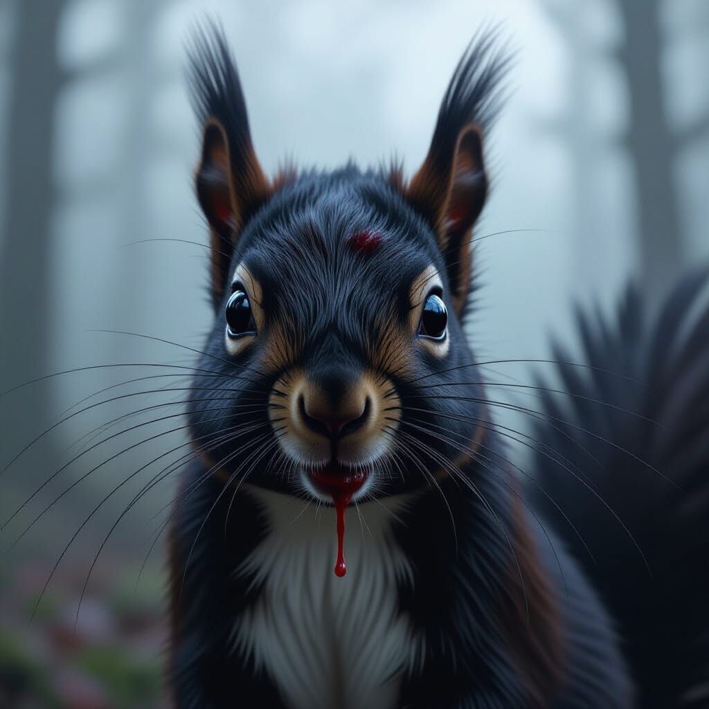 Scarred Squirrel in Misty Forest, Uncharted Realism