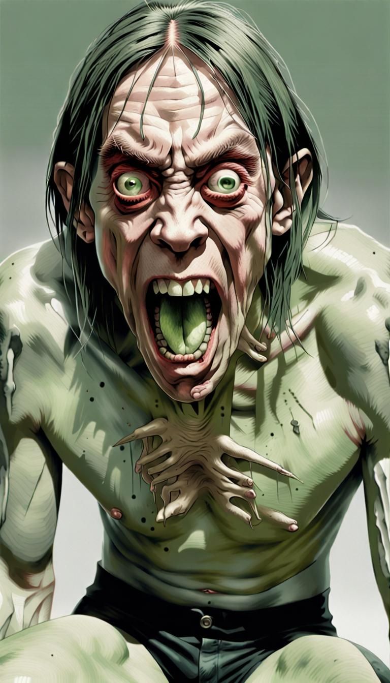 Scary Pale Green Vampire Portrait in Junji Ito Style