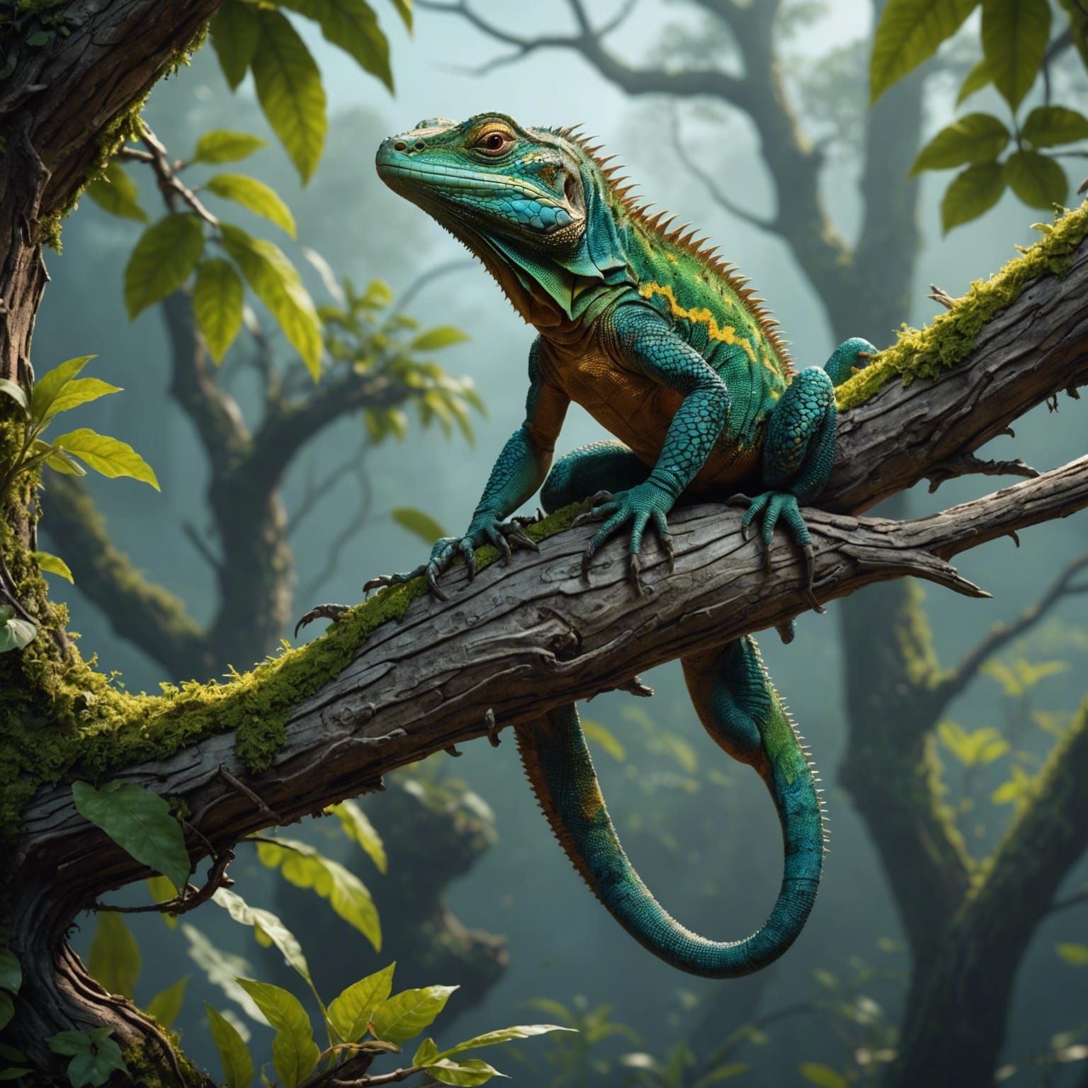 Lizard on Branch: Detailed Matte Painting